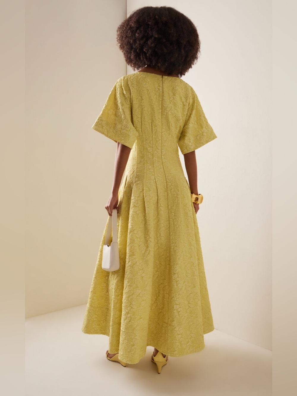 Jonathan Simkhai | Rosalie Yellow Textured Jacquard Maxi Dress Size 4 - Picture 2 of 11